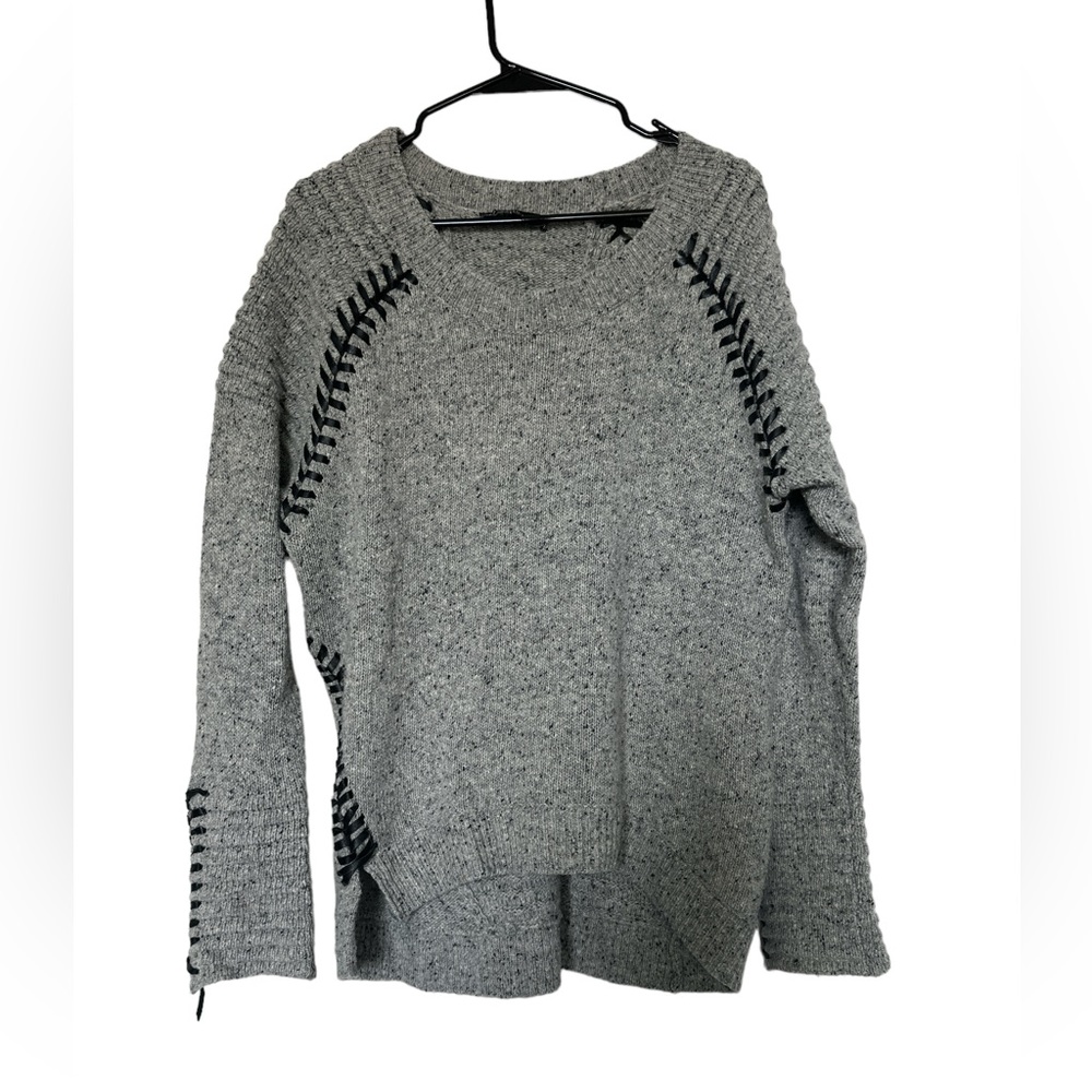 Generation Love Gray Sweater With‎ Leather Cross Stitching Detail, Size Small